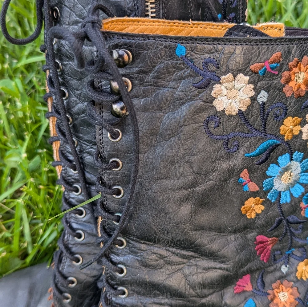 Old Gringo Cate Lace Up Cowboy Boots Black Women's Rare Retro Embroidered Floral - Picture 11 of 15